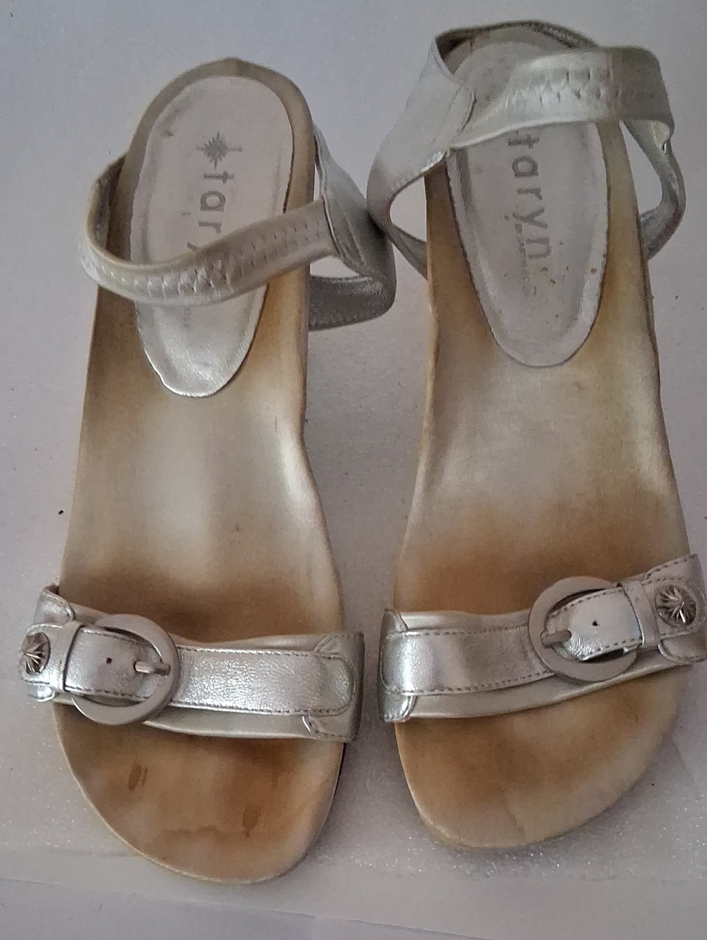 Taryn Rose Metallic Silver Buckle Sandals